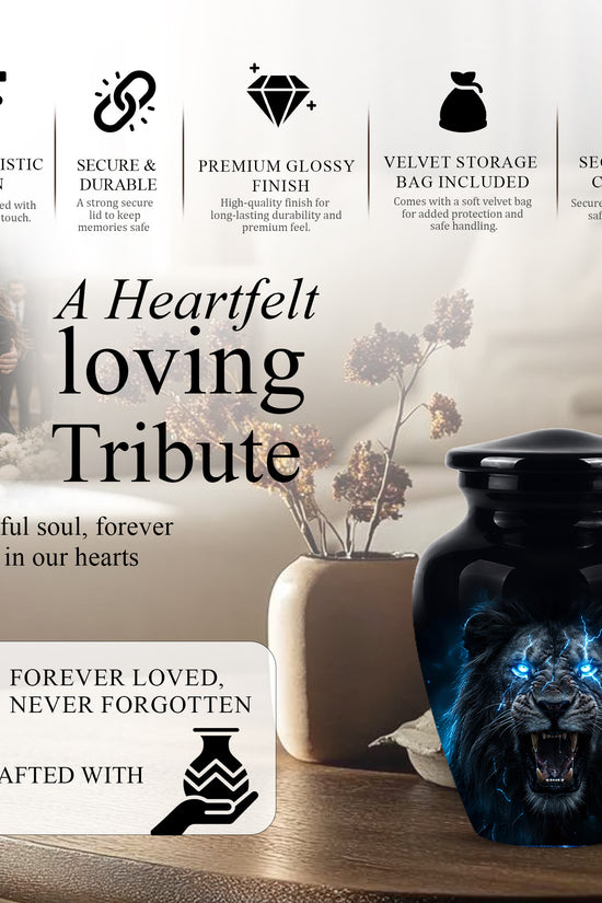 Black Lion Memorial Urns - Custom Handmade Burial Urns For Human Ashes