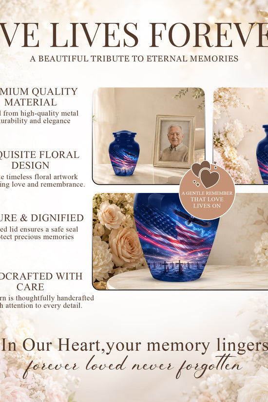 Personalized American Flag Cremation Urn for Ashes – Custom Military Memorial Urn