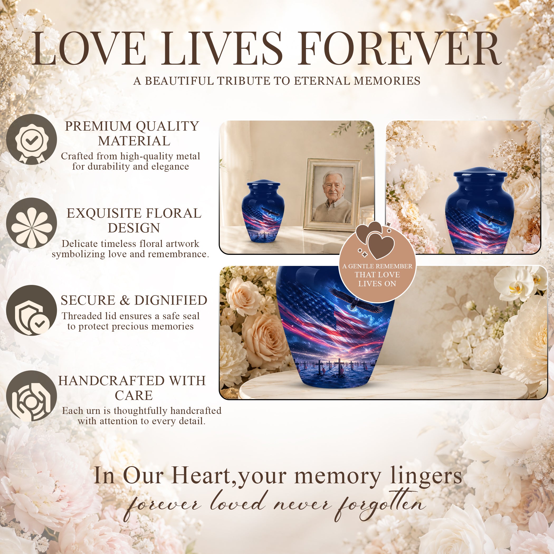 Personalized American Flag Cremation Urn for Ashes – Custom Military Memorial Urn