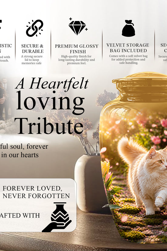 Brown Cat Cremation Urn - Custom Handcrafted Burial Urns For Pet Ashes