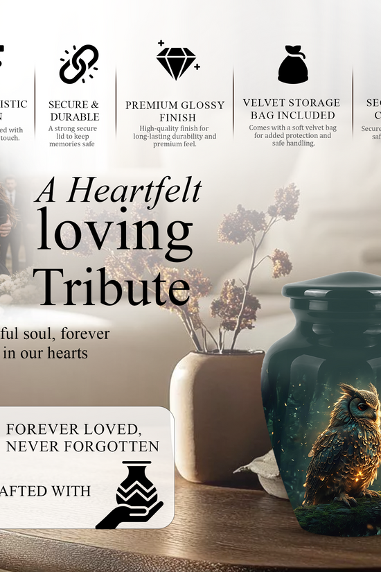 Mystical Owl Cremation Urn - Green Burial Urns For Human Ashes