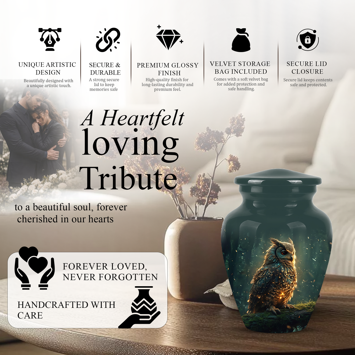 Mystical Owl Cremation Urn - Green Burial Urns For Human Ashes