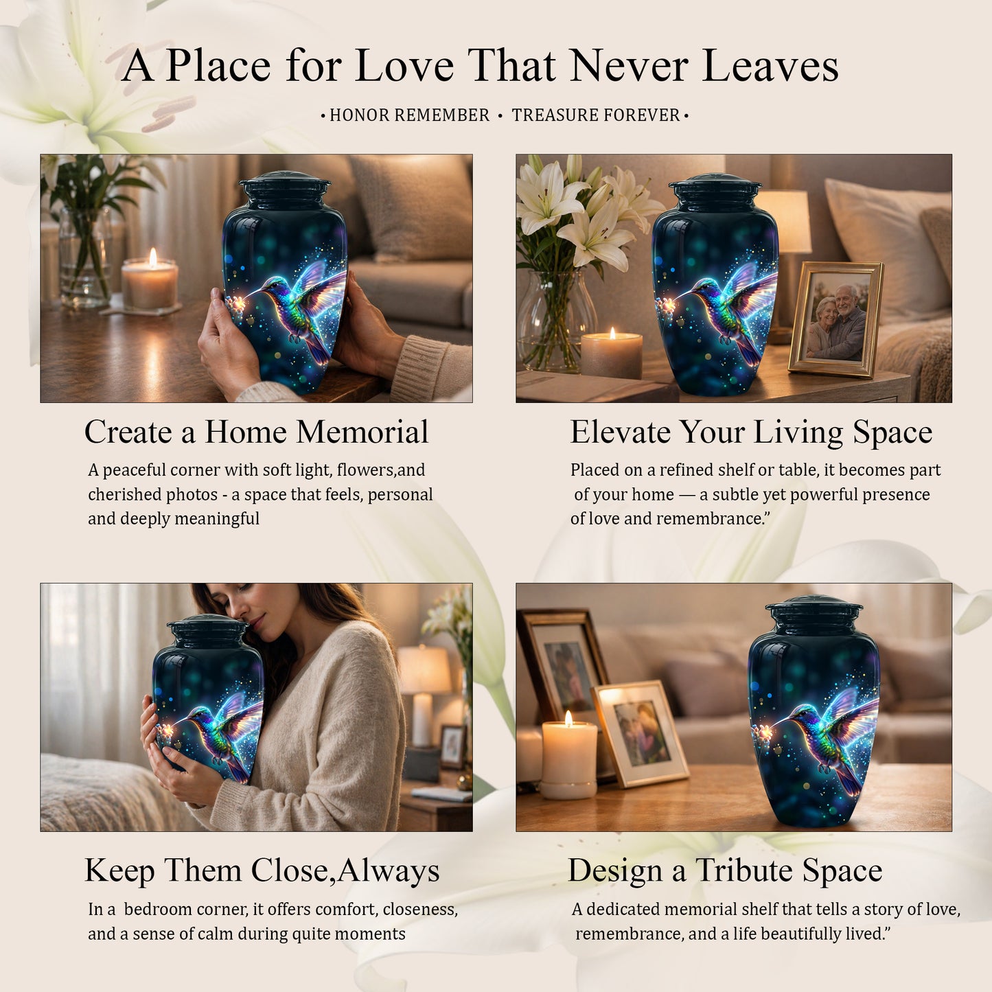 Celestial Colorful Hummingbird Cremation Urn - Majestic Funeral Urns