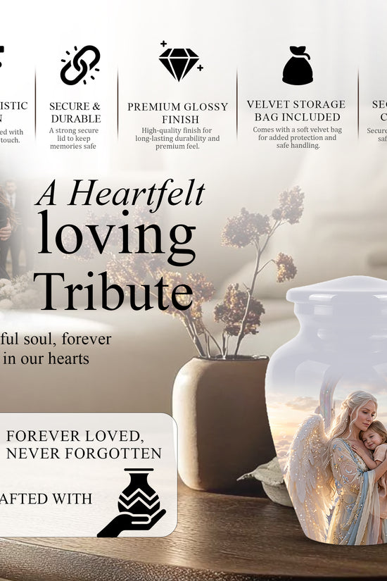 Angel Mother With Child Memorial Urn - Artistic Cremation Urns For Mom