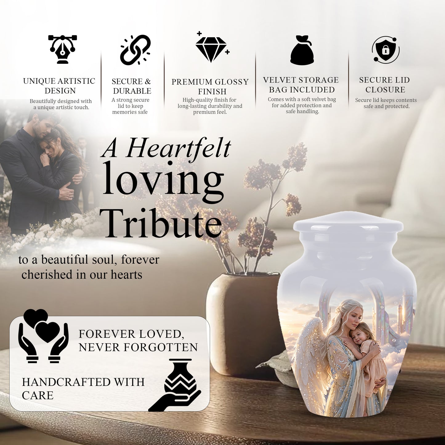 Angel Mother With Child Memorial Urn - Artistic Cremation Urns For Mom