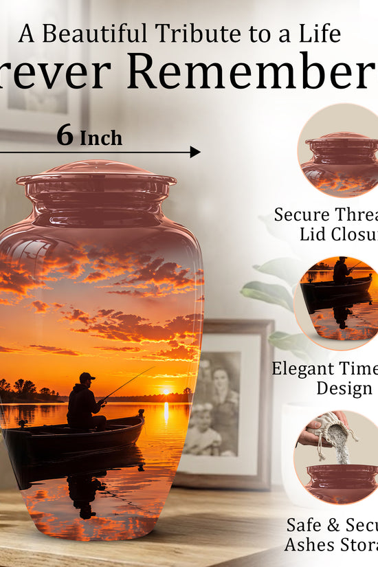 Fishing Sunset Cremation Urn - Beautiful Custom Urns For Dad On Sale