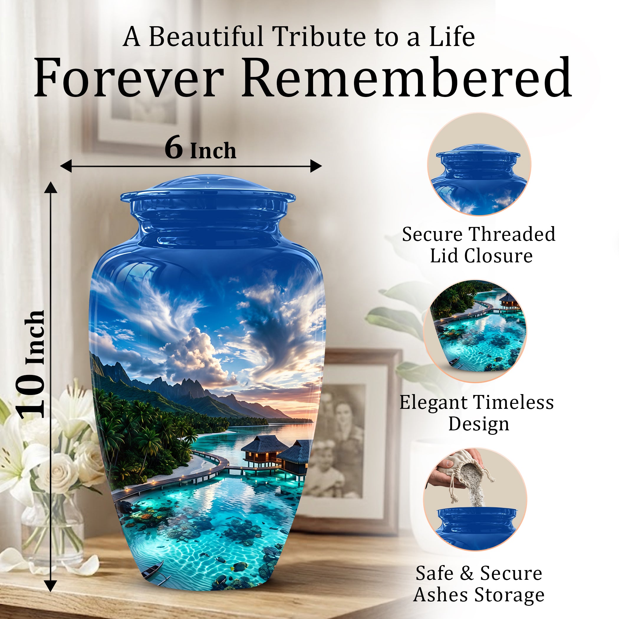 Beach Themed Cremation Urn - Personalized Burial Urns For Human Ashes