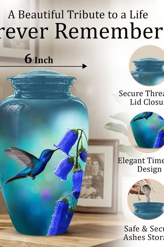 Blue Hummingbird Custom Urn - Majestic Funeral Urns For Ashes On Sale