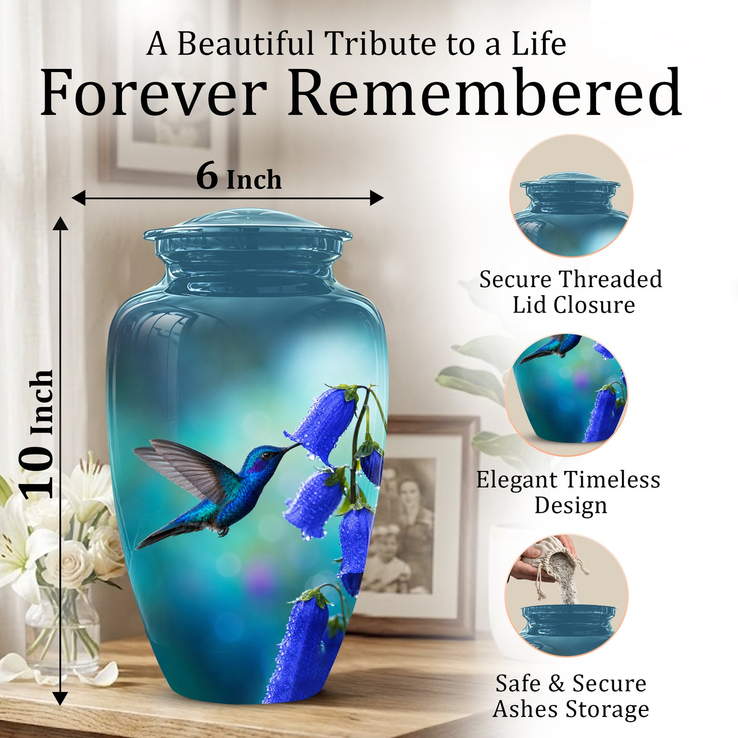 Blue Hummingbird Custom Urn - Majestic Funeral Urns For Ashes On Sale