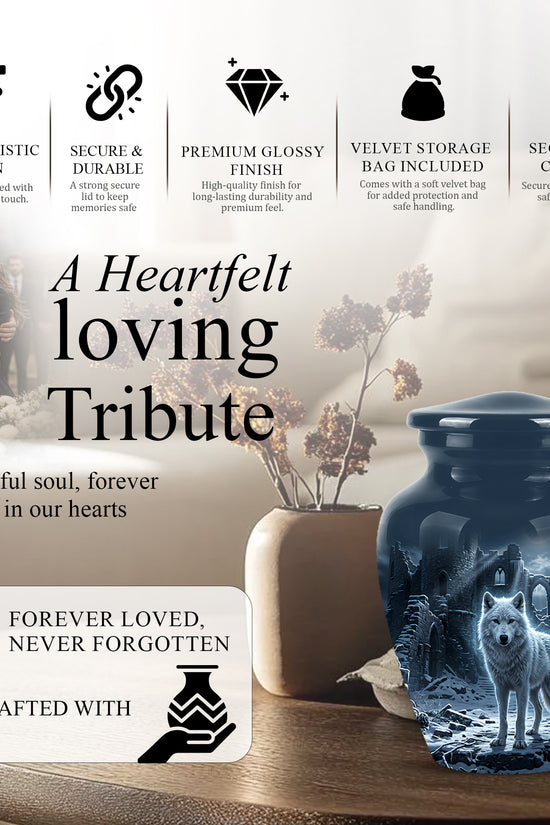 Night Wolf Memorial Urn - Moonlight Funeral Urns For Men & Women Ashes
