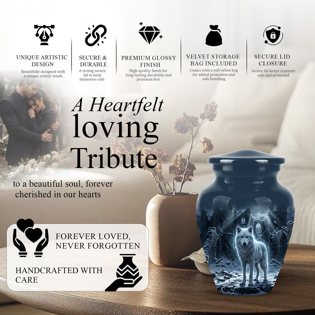 Night Wolf Memorial Urn - Moonlight Funeral Urns For Men & Women Ashes