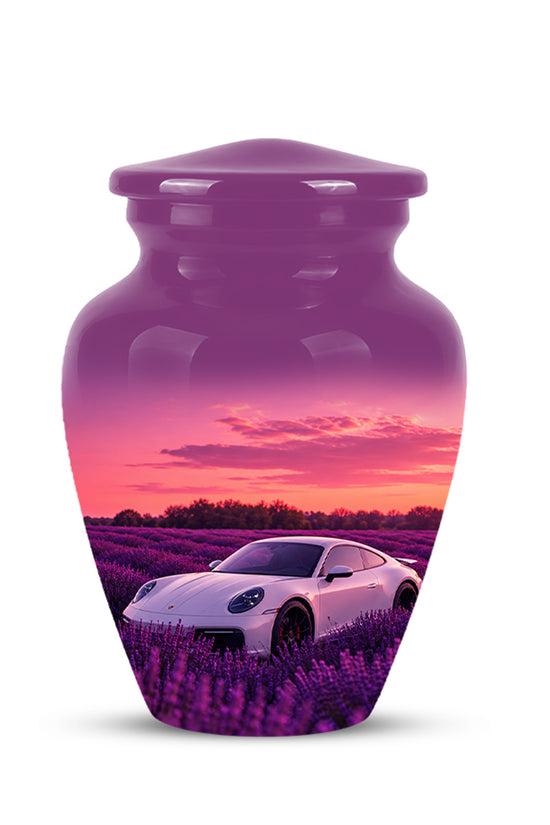 White Car Funeral Urn - Sunset Memorial Urns For Women Car Enthusiasts