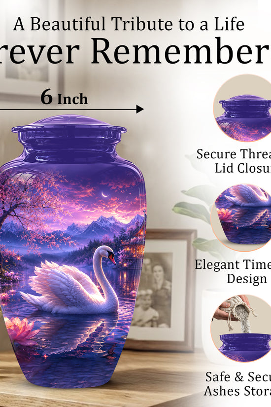 Swan & Cherry Blossom Serenade Urn - Beautiful Custom Urns For Ashes
