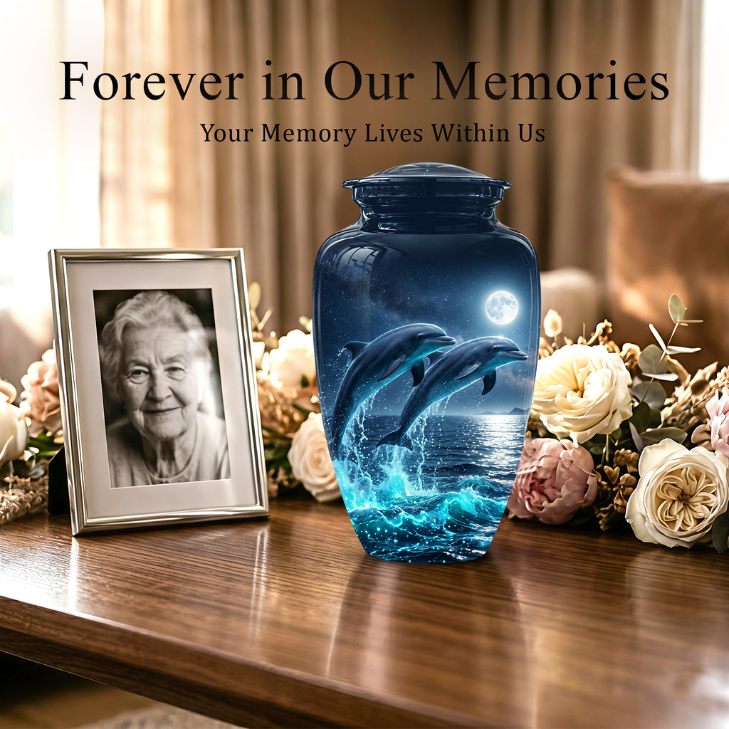 Beautiful Playful Dolphin Cremation Urn - Custom Moonlight Urns For Women