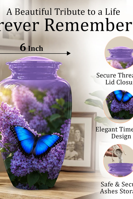 Blue Butterfly Cremation Urn - Purple Color Memorial Urns For Human Ashes