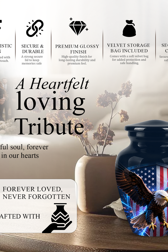 American Bald Eagle Memorial Urn - Personalized Funeral Urns For Ashes