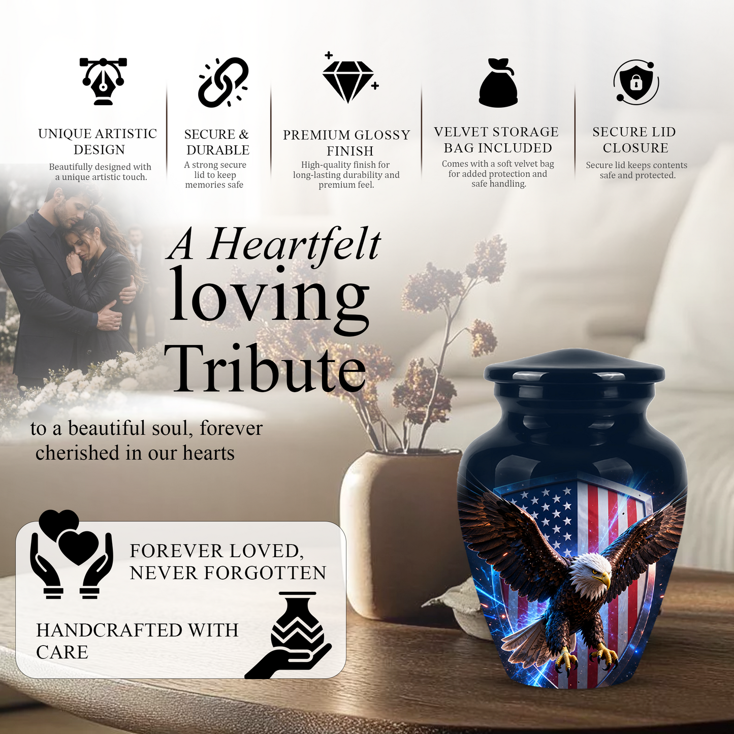 American Bald Eagle Memorial Urn - Personalized Funeral Urns For Ashes