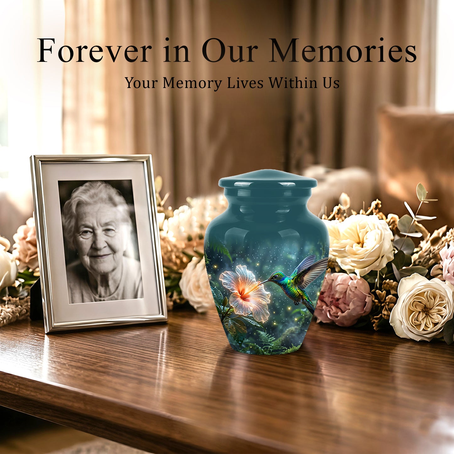 Hummingbird Cremation Urn for Ashes - Elegant Floral Memorial Urn