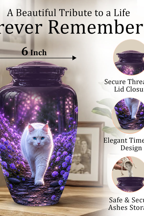 White Cat Cremation Urn - Personalized Burial Urns For Pet Ashes