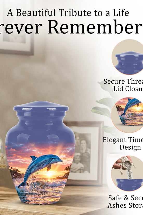 Blue Dolphin Themed Urn - Sunset Custom Funeral Urns For Human Ashes