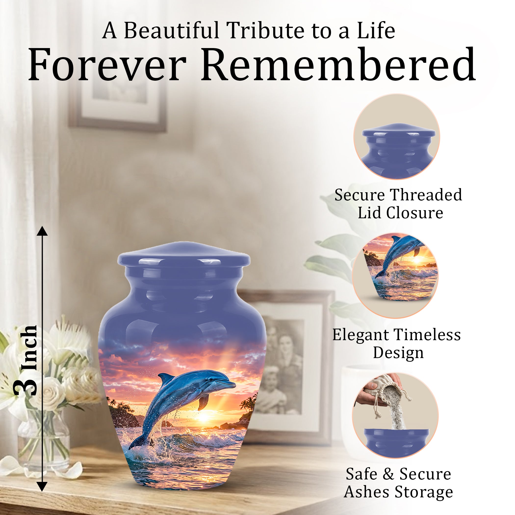 Blue Dolphin Themed Urn - Sunset Custom Funeral Urns For Human Ashes