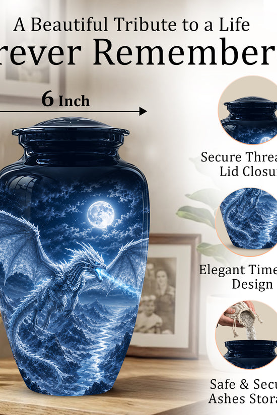 White Dragon Cremation Urn - Majestic Classic Dragon Urns For Human Ashes