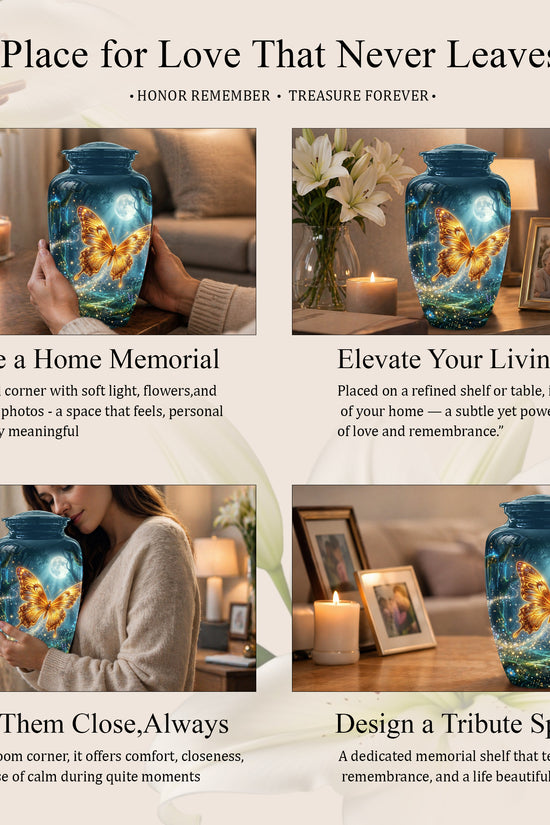 Glowing Yellow Butterfly Themed Urn - Moonlight Memorial Urns For Ashes