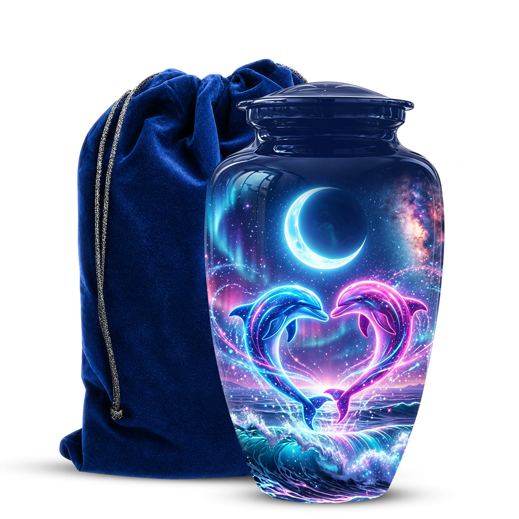 Heart Dolphin Cremation Urn for Ashes – Celestial Moon Memorial Urns