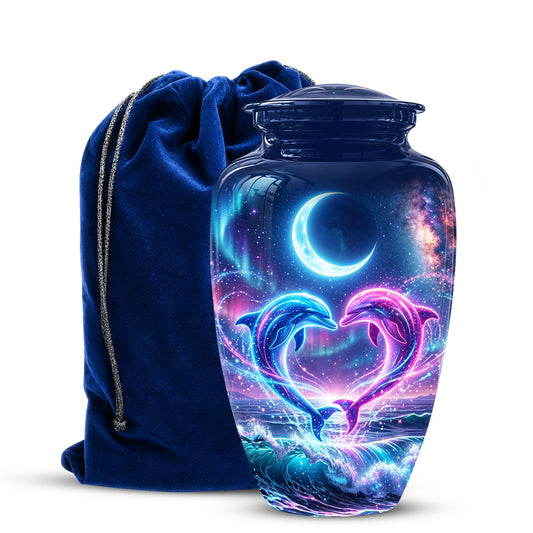 Heart Dolphin Cremation Urn for Ashes – Celestial Moon Memorial Urns