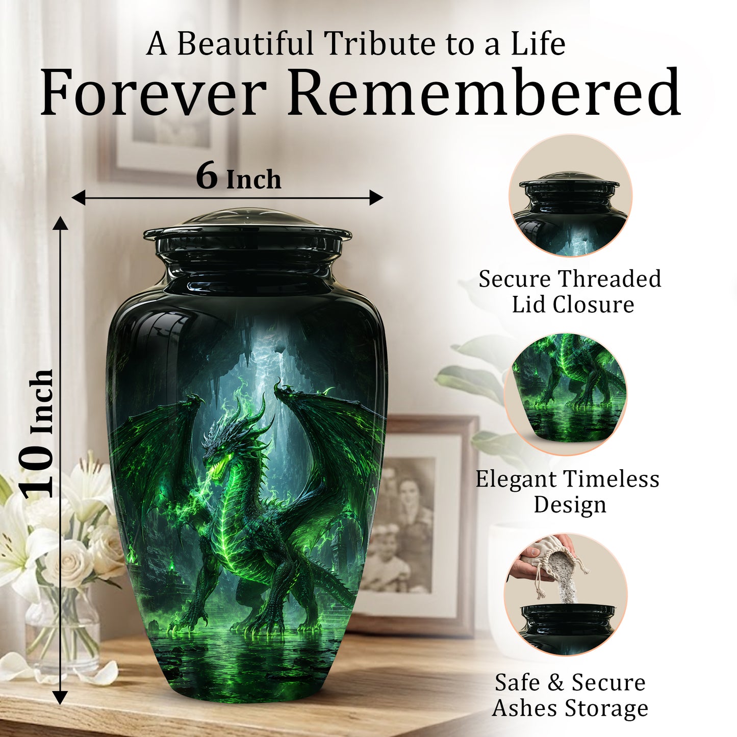 Dragon Themed Urn - Mythical Artistic Memorial Urns For Human Ashes