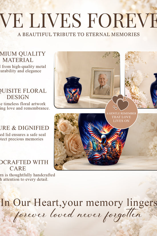 Custom Veteran Cremation Urn - American Flag & Eagle Urns For Ashes