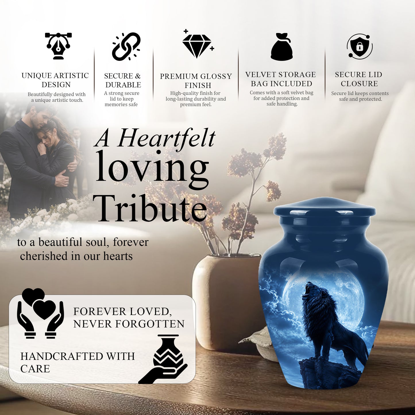 Roaring Lion Cremation Urn - Handcrafted Personalized Urns For Ashes