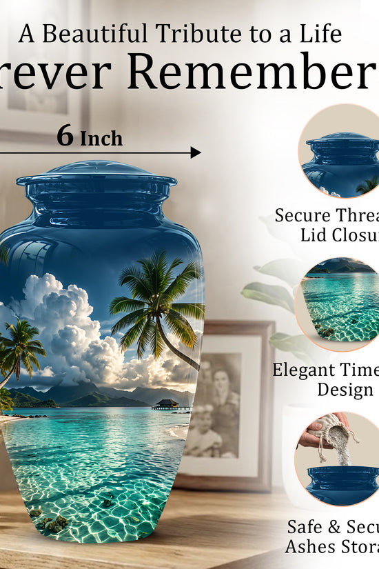 Tropical Beach Cremation Urn - Custom Memorial Urns For Women Ashes