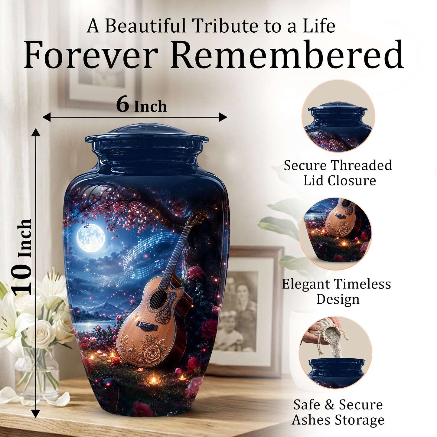Artistic Guitar Memorial Urn - Beautifully Handcrafted Urns For Humans