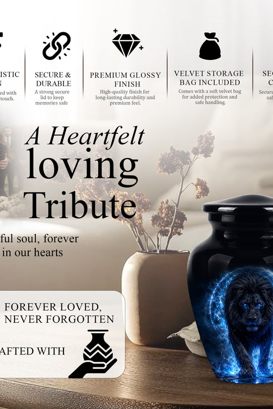 Black Lion Cremation Urns - Personalized Memorial Urns For Human Ashes