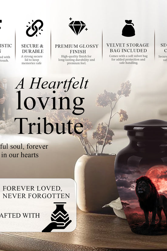 Lion Themed Cremation Urns - Blood Moon Scenic Urns For Loved Ones