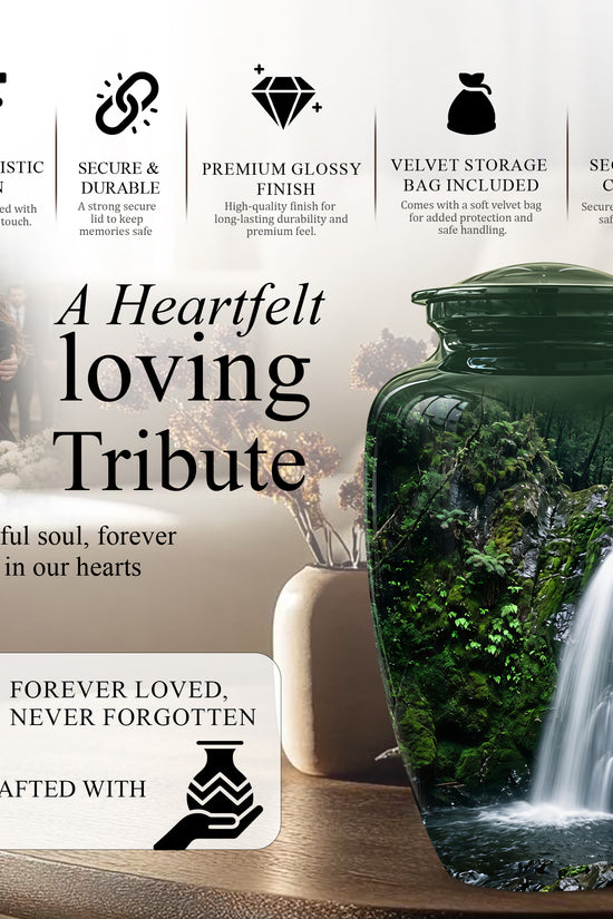 Waterfall Themed Memorial Urn - Peaceful Tribute Urn For Nature Lover