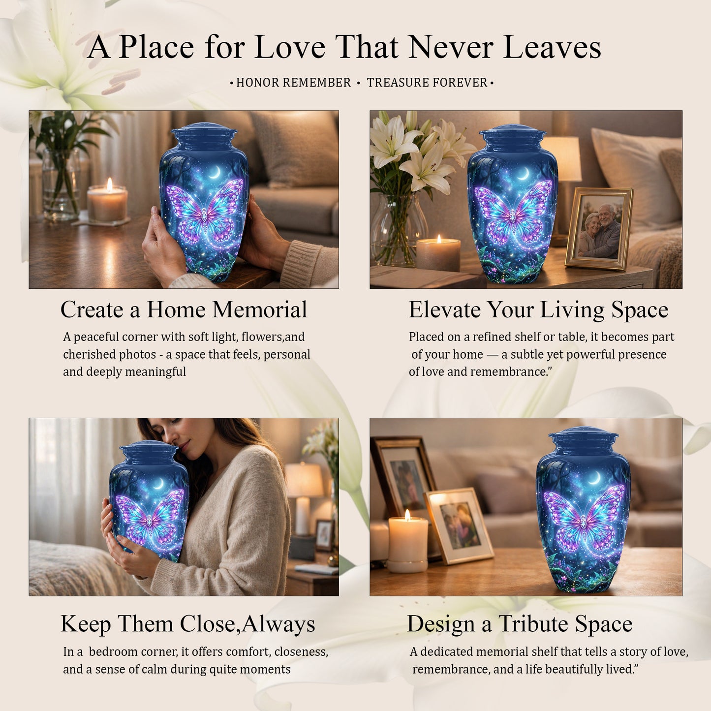 Glowing Colorful Butterfly Memorial Urn - Majestic Urns For Ashes