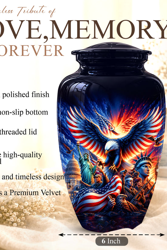 Custom Veteran Cremation Urn - American Flag & Eagle Urns For Ashes