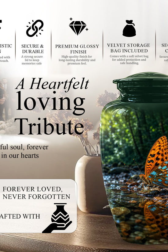 Orange Butterfly Memorial Urn - Personalized Memorial Urns For Ashes