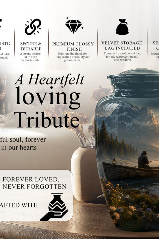 Fisherman Themed Urn - Artistic Fishing Landscape Urns For Human Ashes