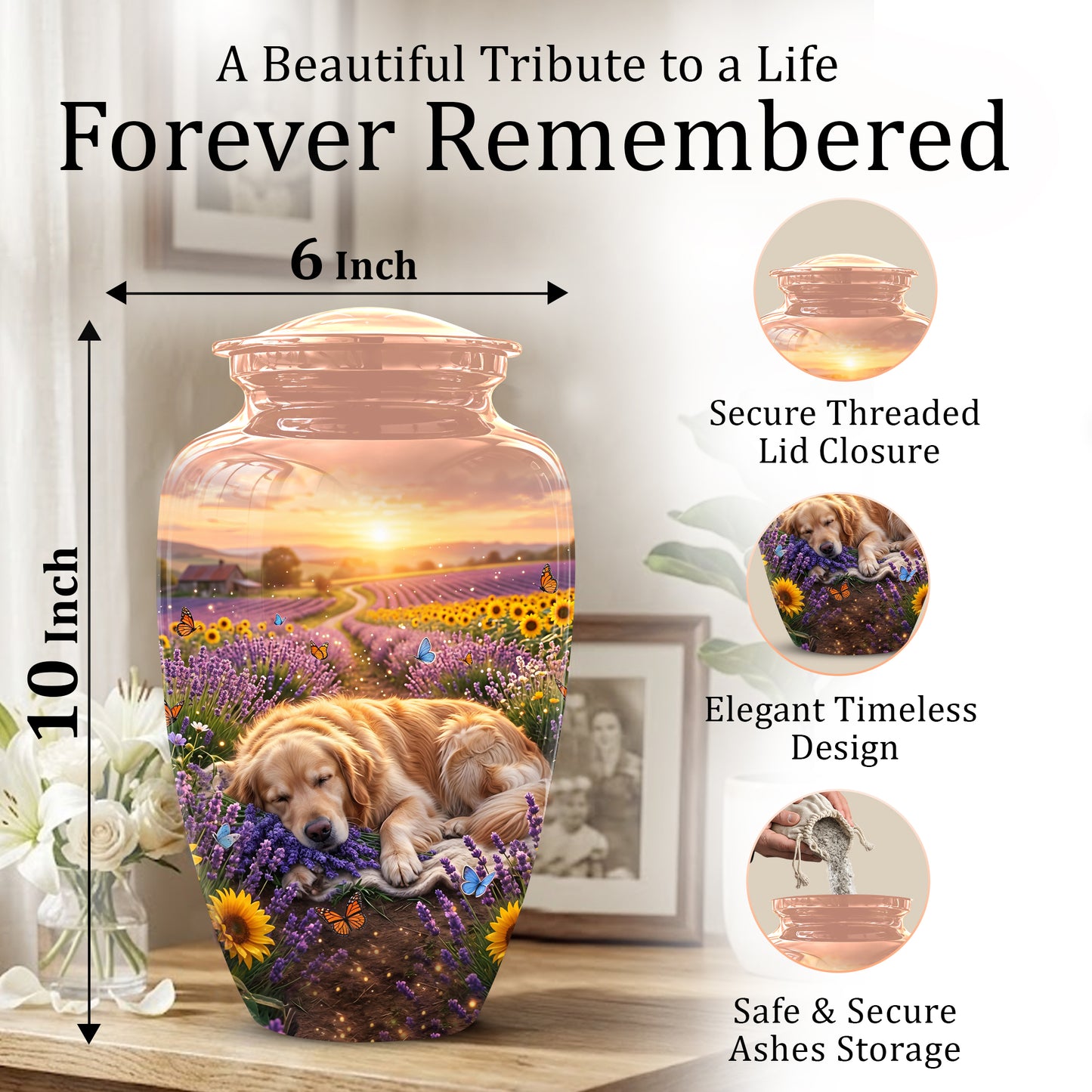 Golden Retriever Gog Memorial Urn - Personalized Pet Urns For Ashes