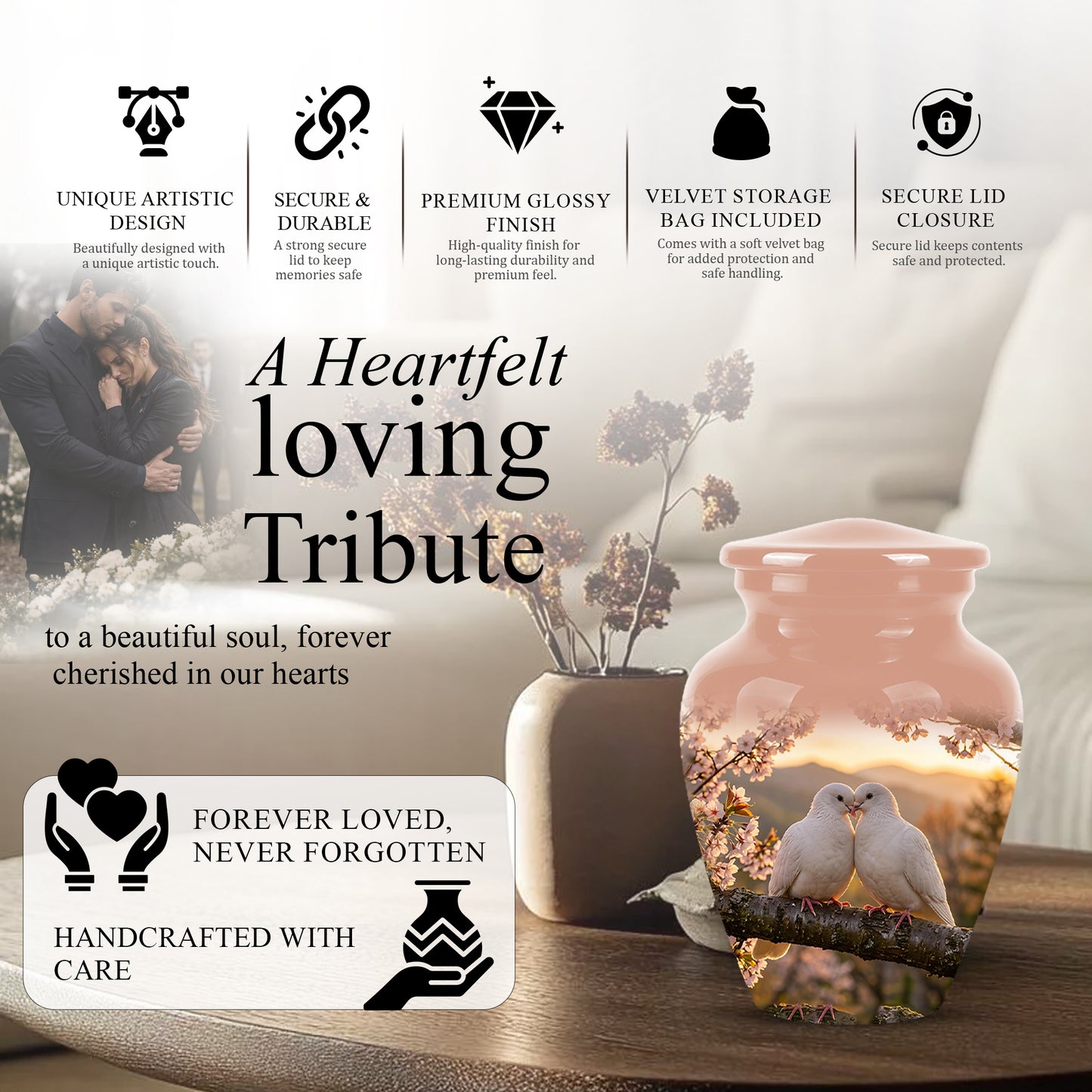 White Couple Dove - Peaceful Memorial Urns To Tribute Lover's Ashes