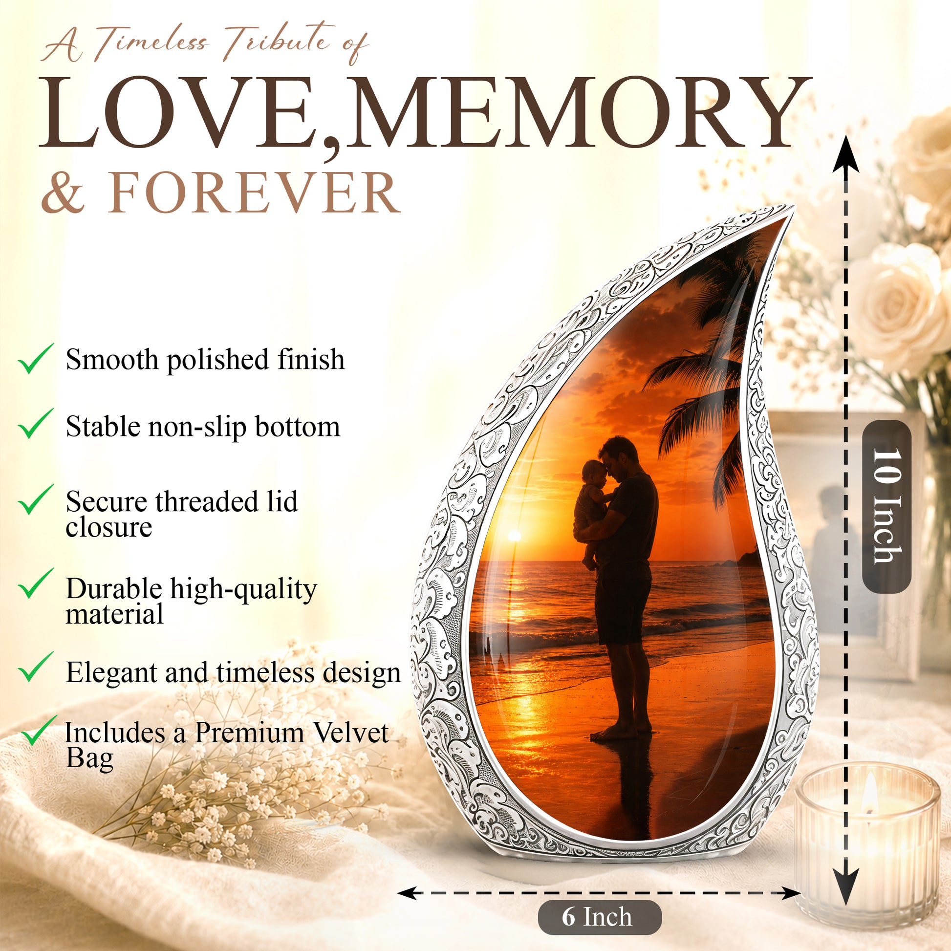 Custom Father Cremation Urn - Peaceful Tribute Memorial Urns For Dad