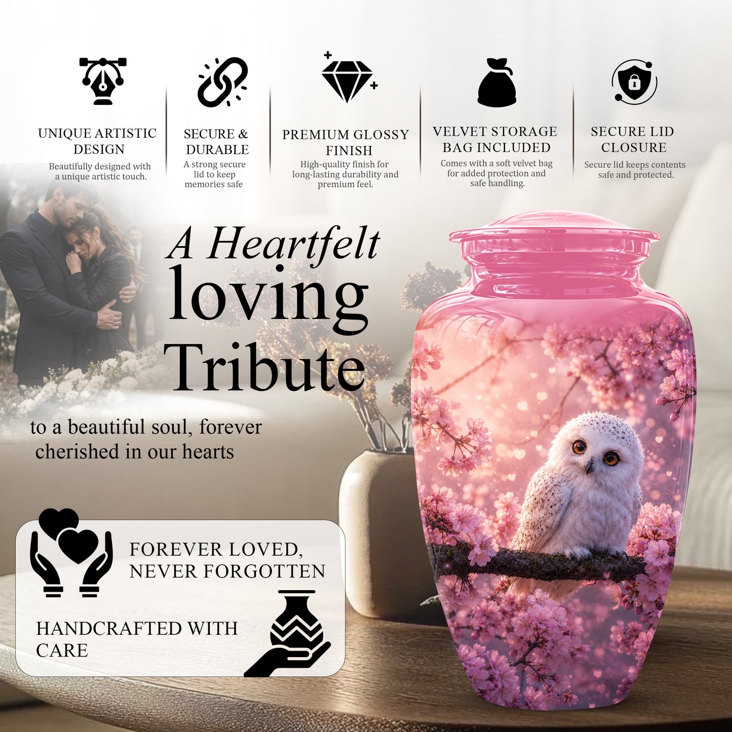 Baby Owl Cremation Urn for Ashes – Handcrafted Personalized Burial Urn
