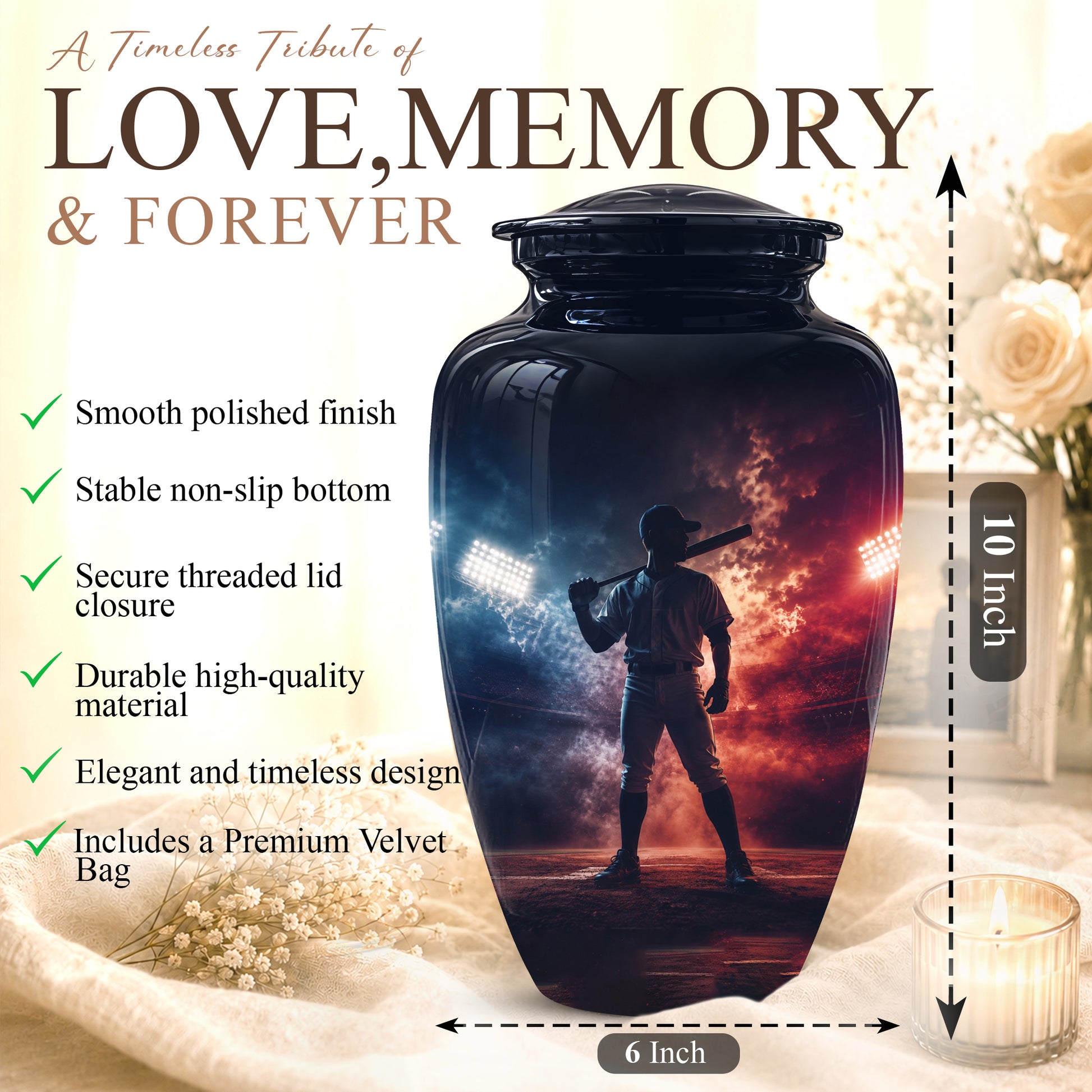 Personalized Baseball Player Cremation Urn - Handcrafted Memorial Urns For Ashes