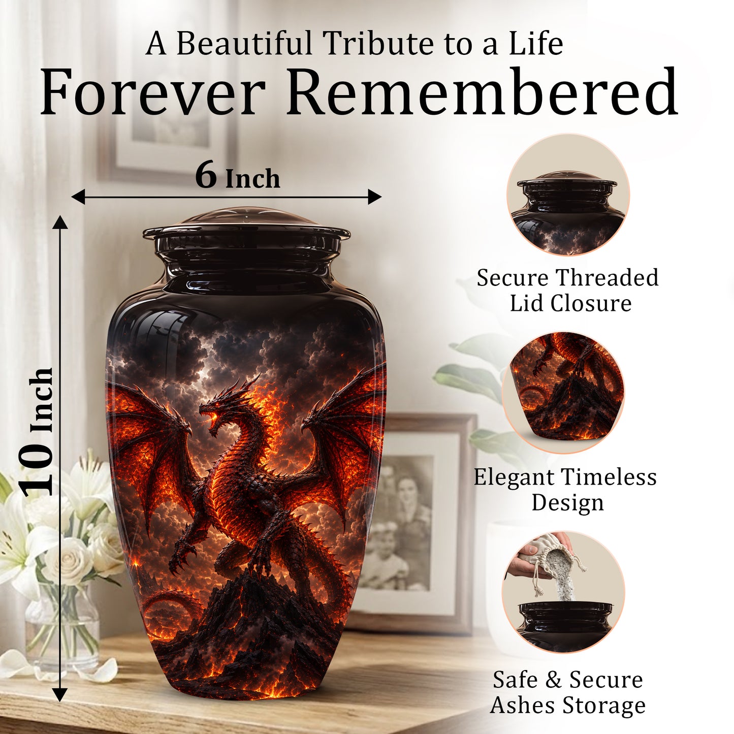 Dragon Fire Cremation Urn - Mythical Dragon Urn For Men & Women Ashes
