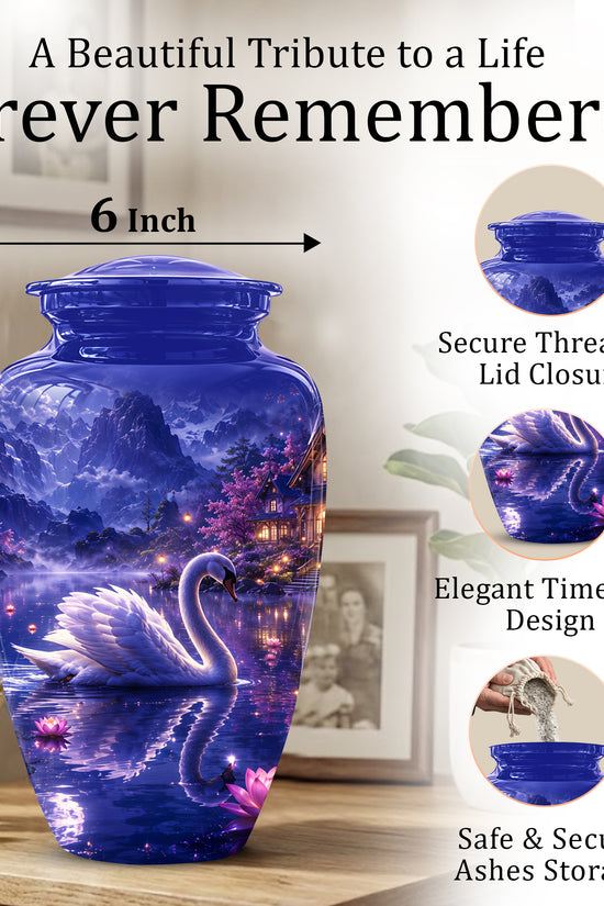 White Swan Cremation Urn - Night Landscape Funeral Urns For Human Ashes