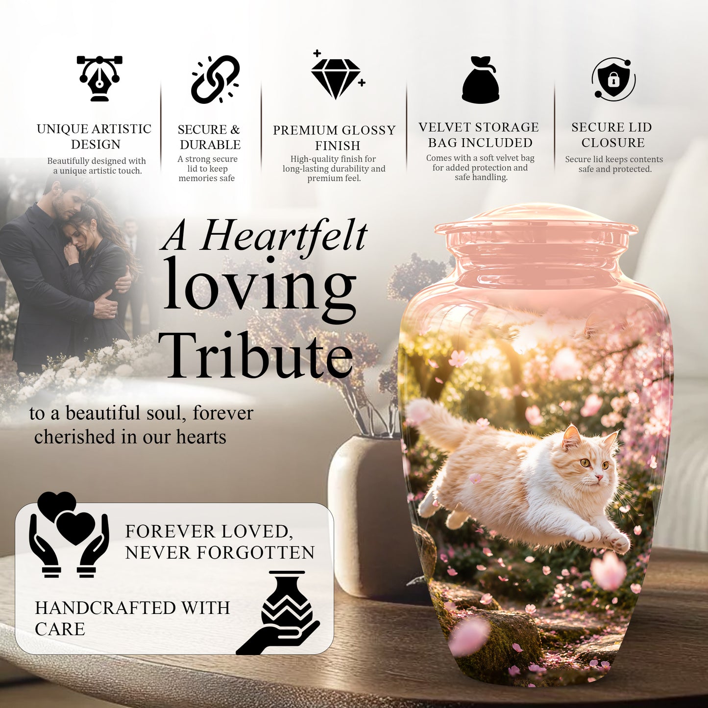 Fluffy Cat Pet Cremation Urn - Beautiful Pet Memorial Urns For Ashes