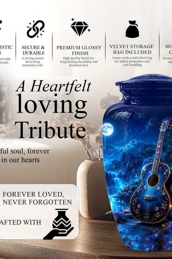Blue Guitar Moonlight Urn - Beautiful Artistic Urns For Music Lovers
